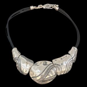 Vintage Necklace Large Chunky Statement Bib Cuff Pendant 90s Y2K Silver Black